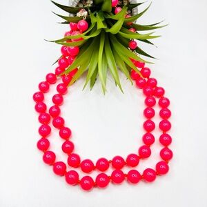 Vintage 60’s Neon Pink Two Tier Plastic Beaded Necklace